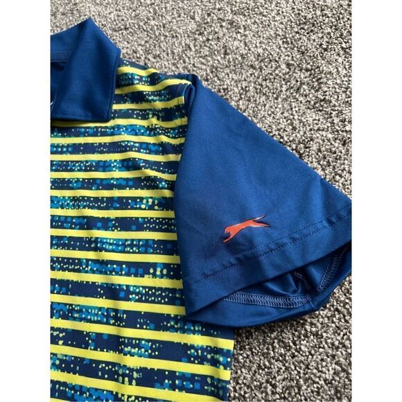 Slazenger Golf Polo Shirt youth large 3 Button Short Sleeve Blue and Yellow - Picture 4 of 5